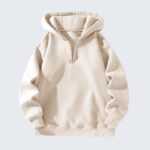 Beige Half Zip Hoodie for Women - Casual Warm Pullover Top