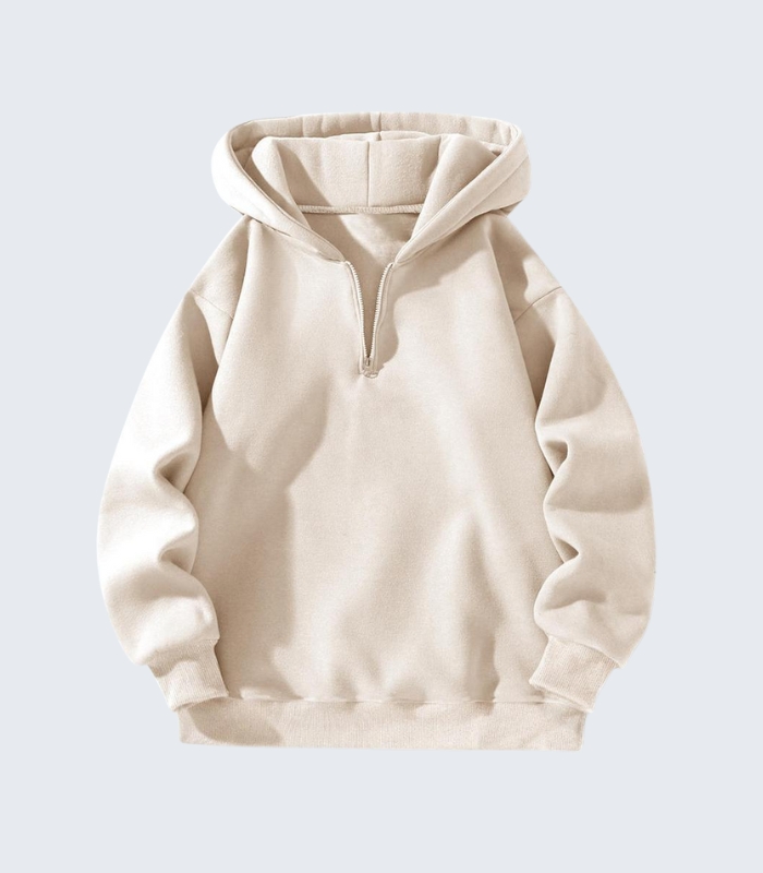 Beige Half Zip Hoodie for Women - Casual Warm Pullover Top