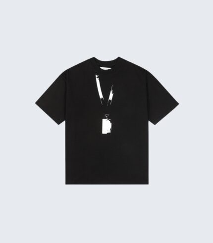 Black Graphic T-Shirt with White Lanyard ID Print Design