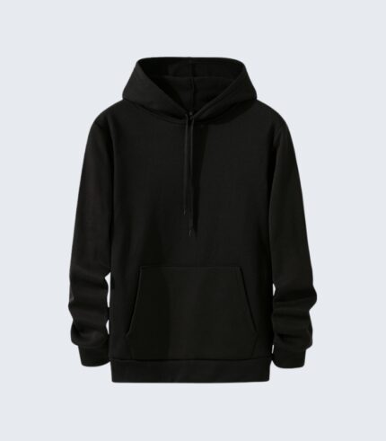 Black Plain Hoodie for Men - Casual Warm Pullover Sweatshirt