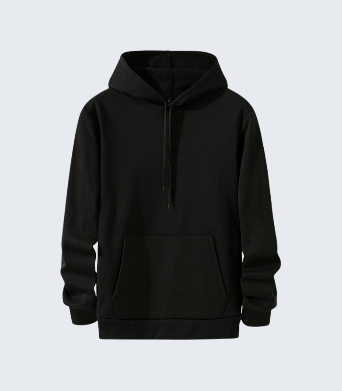 Black Plain Hoodie for Men - Casual Warm Pullover Sweatshirt