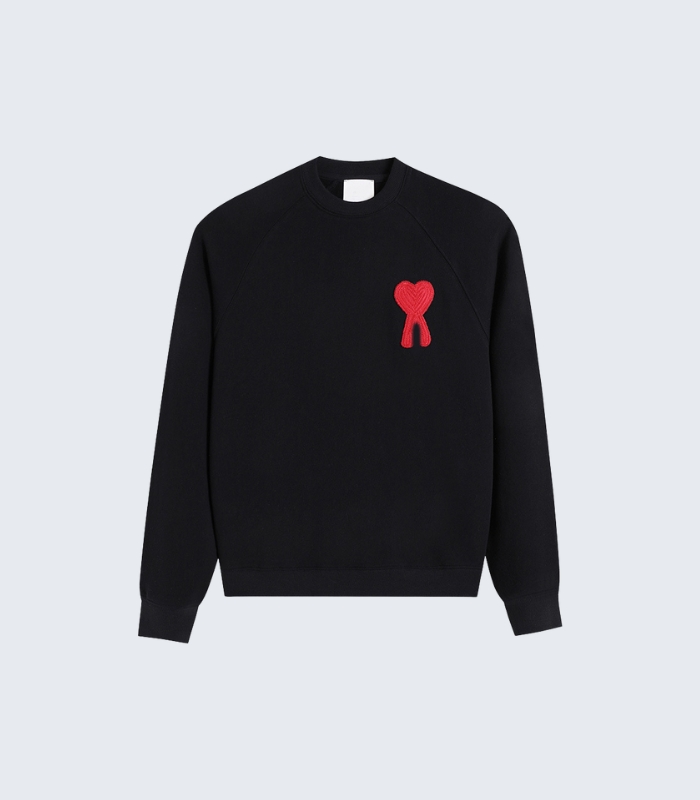 Black Sweatshirt with Red Heart Embroidered Logo