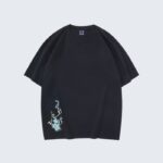 Black T-Shirt with Blue Dragon Embroidery - Streetwear