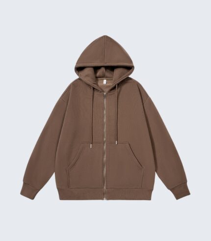 Brown Zip Up Hoodie for Women - Casual Full Sleeve Jacket