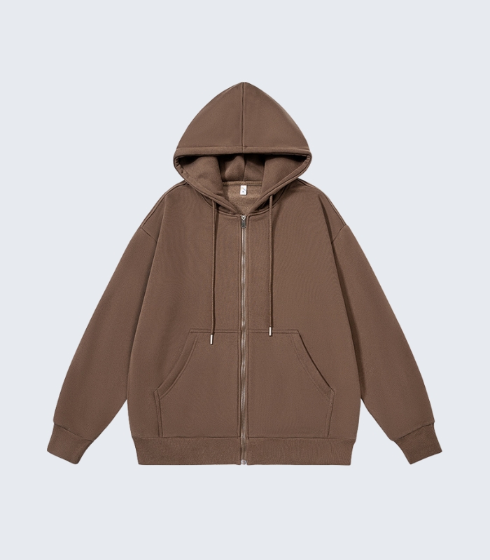 Brown Zip Up Hoodie for Women - Casual Full Sleeve Jacket