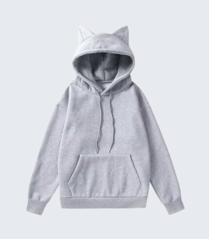 Grey Cat Ear Hoodie for Women - Cute Casual Pullover Sweatshirt