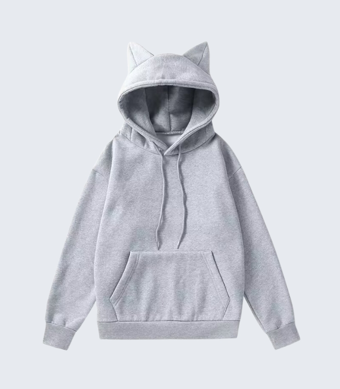 Grey Cat Ear Hoodie for Women - Cute Casual Pullover Sweatshirt