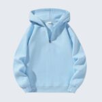 Light Blue Half Zip Hoodie for Women - Casual Pullover Top
