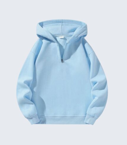 Light Blue Half Zip Hoodie for Women - Casual Pullover Top