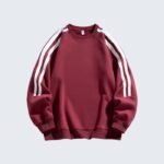Maroon Double Stripe Crewneck Sweatshirt - Sporty Casual Wear