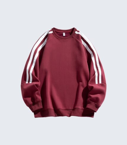 Maroon Double Stripe Crewneck Sweatshirt - Sporty Casual Wear