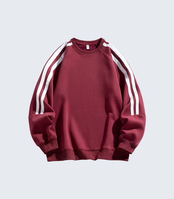 Maroon Double Stripe Crewneck Sweatshirt - Sporty Casual Wear