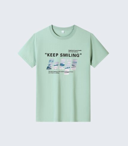 Mint Green Keep Smiling T-Shirt - Casual Printed Tee