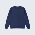 Navy Blue Crewneck Sweatshirt with Red Embroidered Logo