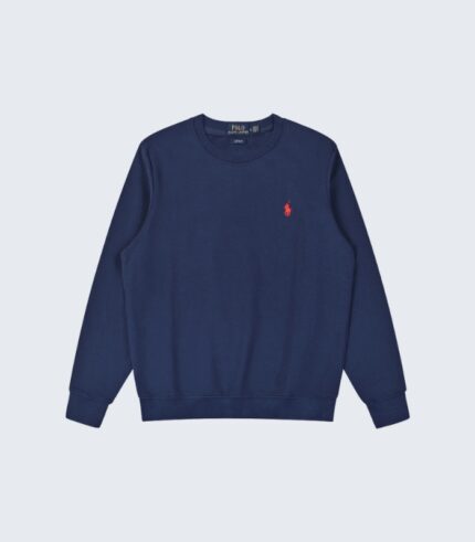 Navy Blue Crewneck Sweatshirt with Red Embroidered Logo