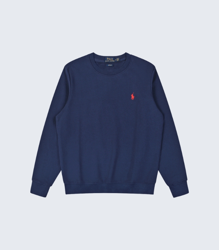 Navy Blue Crewneck Sweatshirt with Red Embroidered Logo