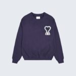 Navy Blue Sweatshirt with Heart Patch Embroidery