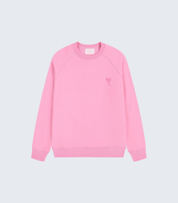 Pink Heart Embroidered Crewneck Sweatshirt - Casual Streetwear