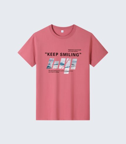 Pink KEEP SMILING Graphic T-Shirt - Casual Summer Wear