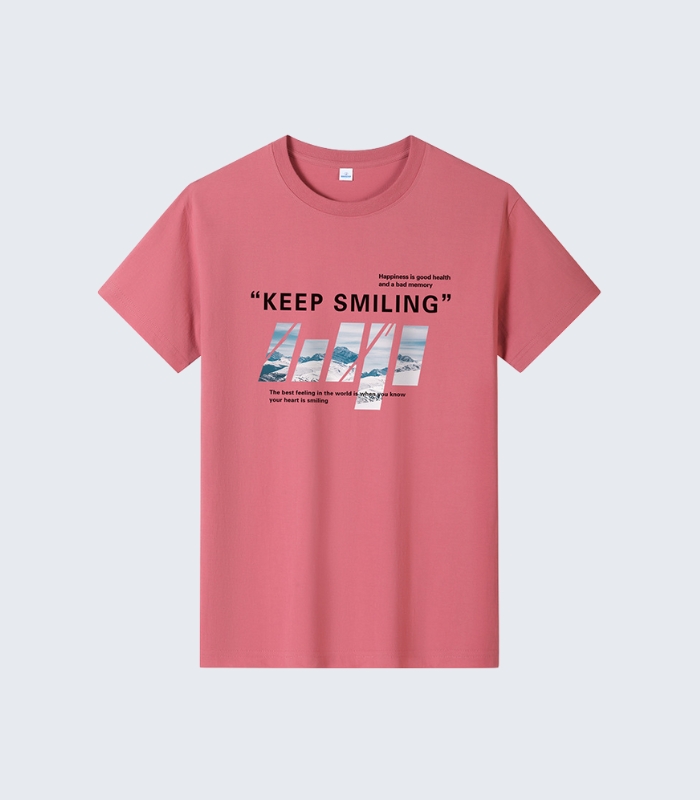 Pink KEEP SMILING Graphic T-Shirt - Casual Summer Wear
