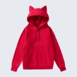 Red Cat Ear Hoodie for Women - Cute Cozy Pullover Sweatshirt