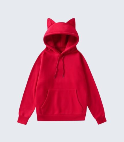 Red Cat Ear Hoodie for Women - Cute Cozy Pullover Sweatshirt