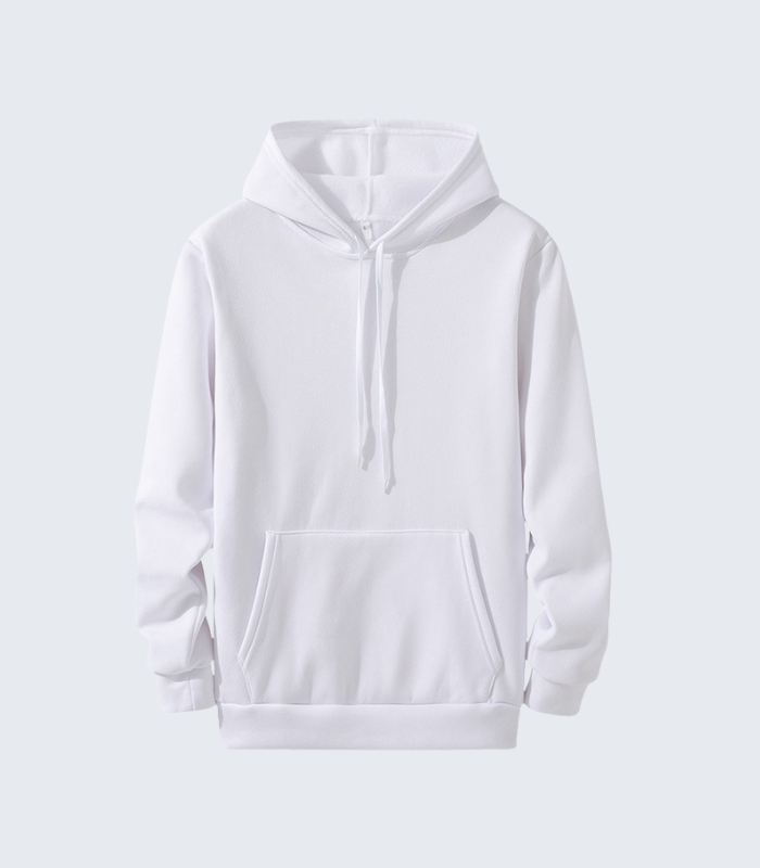 White Plain Hoodie for Men - Casual Warm Pullover Sweatshirt
