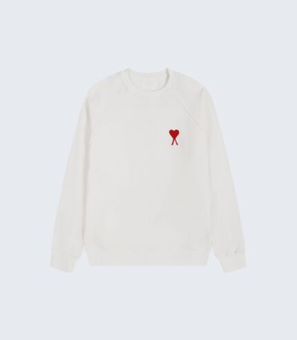 White Sweatshirt with Red Heart Logo