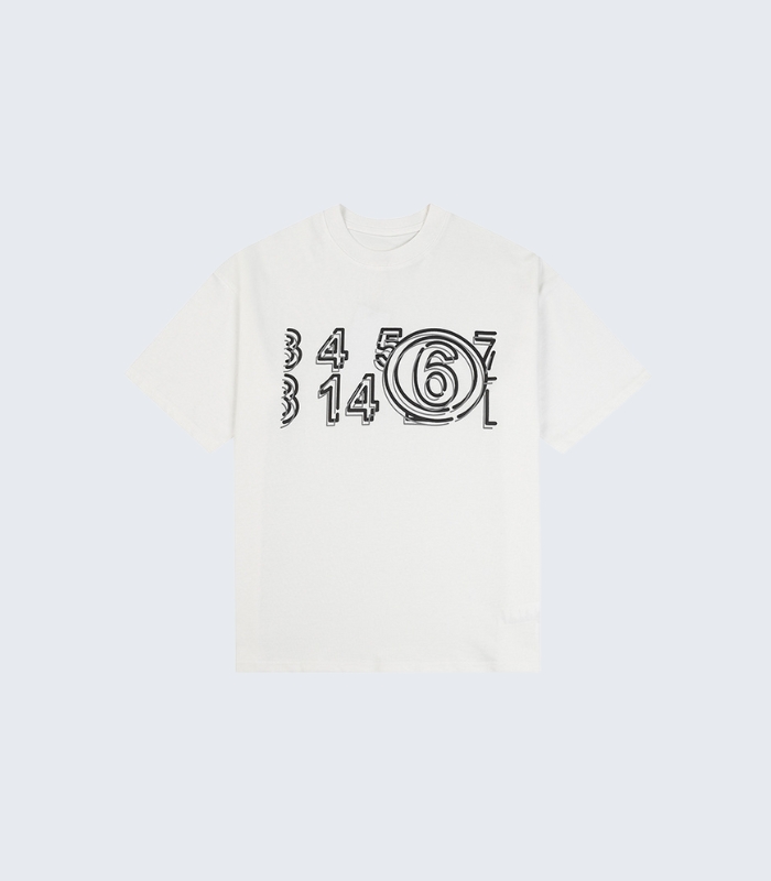 White T-Shirt with Black Numbers Graphic Print for Men