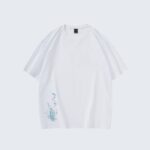 White T-Shirt with Blue Dragon Embroidery - Summer Casual