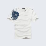 White T-Shirt with Blue Floral Print - Stylish Summer Wear