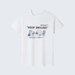 White T-Shirt with Keep Smiling Text and Mountain Print
