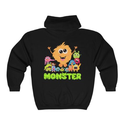 Monster Halloween Graphic Full Zip Unisex Hooded Sweatshirt